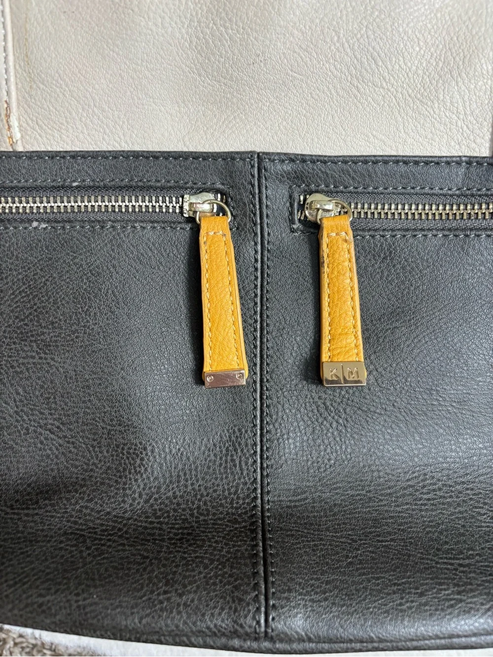 KELLY MORE Two-Tone Cream and Black   camera Backpack with Yellow Accents